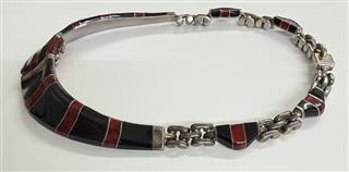 Vintage Taxco .950 Silver Inlay Choker Collar Neklace Made in Mexico 131.8G